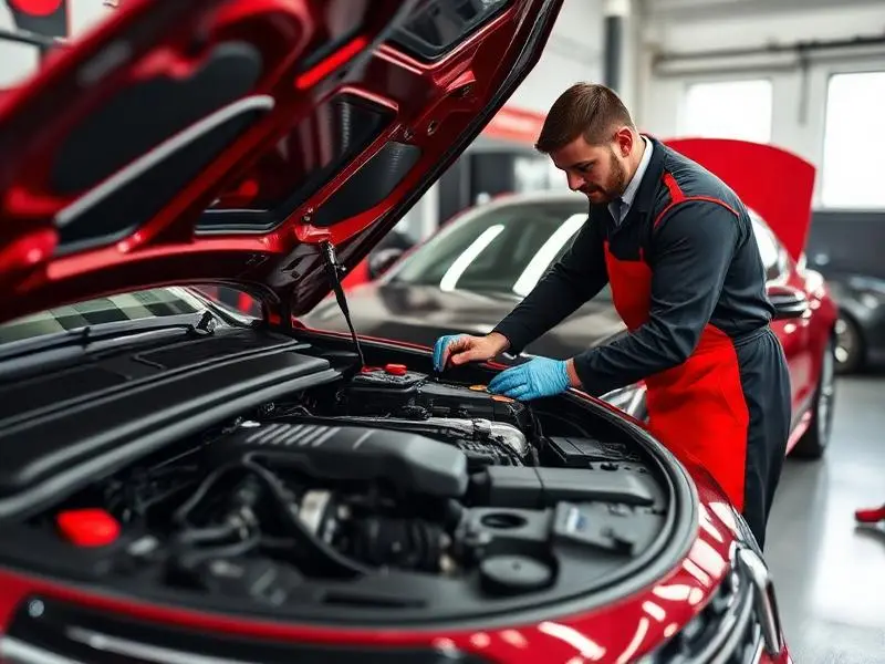 Mechanik připojující diagnostický nástroj k modernímu sportovnímu vozu